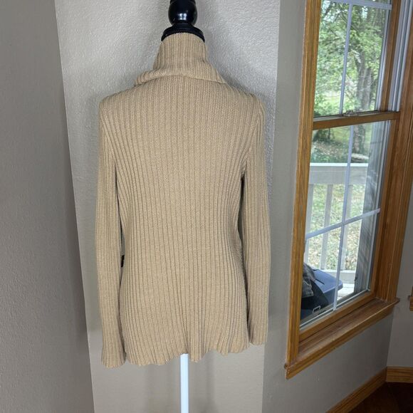 Lauren Ralph Lauren Sweater Womens Large Tan Buckle Shawl Collar Cardigan Knit - Picture 5 of 11